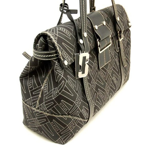 VERSUS by Gianni Versace Italy Large Jacquard Satchel Carryall Bag Handbag Black - Picture 3 of 9
